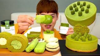 ASMR 녹차 말차 파티🟢 녹차 치즈케이크 티라미수 롤 아이스크림먹방 Green Tea Dessert Party 🎊 Cheese Cake Tiramisu Roll MuKbang [upl. by Arretal]