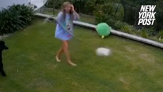 Wild video shows brave 12yearold swing huge snake ‘like a hammer thrower’ to save her guinea pig [upl. by Arodnap]