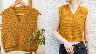 Crochet V Neck Vest Top Tutorial [upl. by Yllil272]