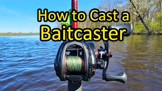 How to Cast a Baitcasting Fishing Rod and Reel  Baitcaster for Beginners [upl. by Gean]