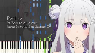 FULL Realize  ReZero kara Hajimeru Isekai Seikatsu 2nd Season OP  Piano Arrangement Synthesia [upl. by Rosemare518]