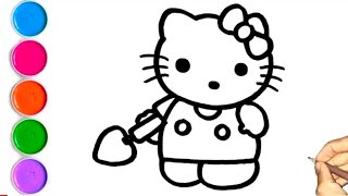 Hello kitty With Trowel Drawing Painting amp Coloring For kids amp Toddlers  How To Draw A Hello kitty [upl. by Weissman]