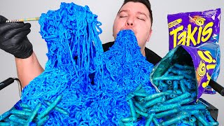 EATING THE WORLDS SPICIEST BLUE HEAT TAKIS FIRE NOODLES • Mukbang amp Recipe [upl. by Martie982]