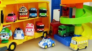 Robocar Poli car and Parking Tower Tayo bus toys [upl. by Aiehtela701]