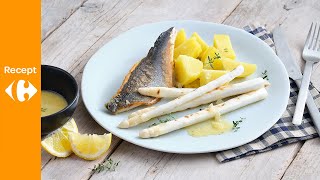 Zeebaars met frisse saus en gegrilde witte asperges [upl. by Adamok]