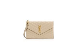 Saint Laurent Grain De Poudre Matelasse Chevron Monogram Chain Wallet 19 Beige [upl. by Brest]