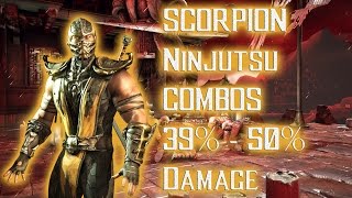 Mortal Kombat X  Scorpion Ninjutsu Combos 39  50 Damage Old Patch ᴴᴰ [upl. by Annahsit]