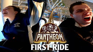 Pantheon First Ever Ride Reaction Busch Gardens Williamsburg New Roller Coaster [upl. by Ailis86]