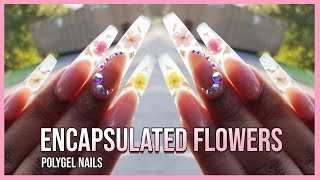 Polygel Nails Tutorial  How to Encapsulated Real Flowers  Polygel Nails with Nail Forms [upl. by Xila]