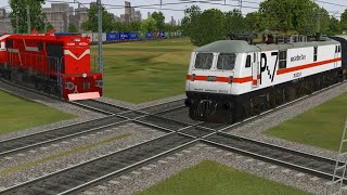 Two trains Crossing eachother at India Famous Diamond Crossing  MSTS Indian Railways [upl. by Leshia]