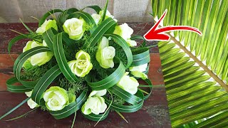 Easy Flower Arrangement  Coconut Leaves  Springery  Rose [upl. by Emmalynn]