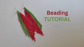 How to make seed bead earrings with fringes waremelon beaded earrings making [upl. by Earazed]