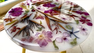 Resin Art Tutorial  Amazing white table made of flowers and epoxy resin [upl. by Keyser]