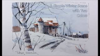 Draw and paint snow and shadows Pen and Wash winter Barn Just two colors Peter Sheeler [upl. by Yllod720]