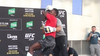 Israel Adesanya hits the Stunner the Rock Bottom and The Peoples Elbow at UFC 234 Open Workouts [upl. by Ilka]