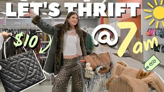 THRIFT WITH ME  7am 🥲 FALL TRENDS DESIGNER FINDS Y2K [upl. by Annirak783]