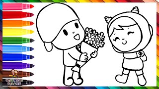 Desenhar E Colorir Pocoyo Dando Um Buquê De Flores Para Nina 👶💐❤️👧 Desenhos Para Crianças [upl. by Ellehcer295]