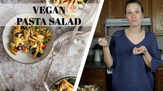 Vegan Mediterranean Pasta Salad Recipe with Artichoke Olives oil free wfpb [upl. by Smitty601]