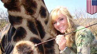 Giraffe killer grandmother of 9 Rebecca Frazier gets death threats for posing with dead animal [upl. by Notelrac]