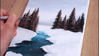 Winter Scenery  Easy Acrylic Painting for Beginners  Step by Step Painting [upl. by Ruford]