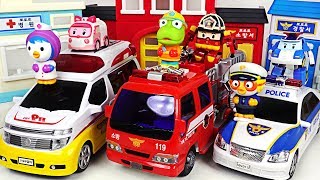 Robocar Poli Police car Ambulance Fire Truck Go Defeat the villains with Pororo PinkyPopTOY [upl. by Conchita]