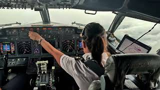 Beautiful Female Pilot Take Off Her Boeing B737700  Cockpit View  GoPro [upl. by Ateloiv]