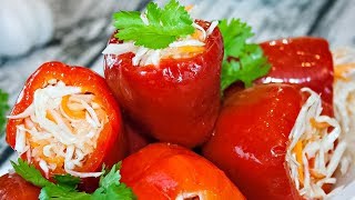 🌶Маринованный перец фаршированный капустой Вкуснейшая постная закуска [upl. by Salazar]