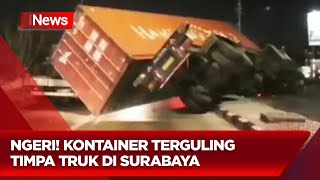 Hilang Kendali Kontainer Terguling Timpa Truk di Jalur MojokertoSurabaya  iNews Pagi 0508 [upl. by Dranyar]