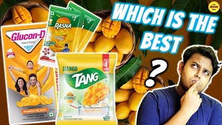 RASNA vs TANG vs GLUCON D Best MANGO FLAVOR SUMMER ENERGY DRINK Review  The Food Logic [upl. by Anerual]