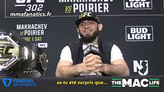 Linterview dIslam Makhachev après son combat contre Dustin Poirier traduction française [upl. by Norre507]