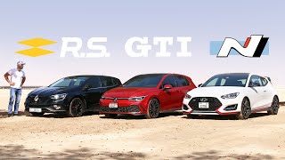 هل تستطيع فيلوستر ان منافسة جولف الجديدة وميجان أر اس؟  Veloster N vs Golf GTI vs Megane RS [upl. by Etnemelc]