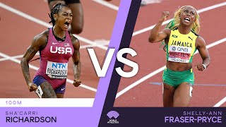 Richardson vs FraserPryce  World Athletics Championships Wins [upl. by Nylarahs]