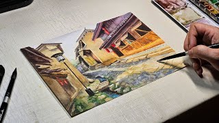 Watercolor Painting of street sight in China  watercolor painting tutorial [upl. by Eeliram]