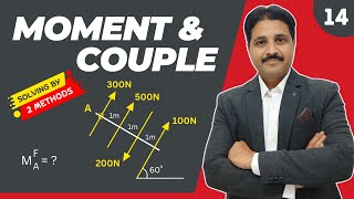 MOMENT OF A FORCE ABOUT A POINT IN ENGINEERING MECHANICS SOLVED PROBLEM 14 [upl. by Sedaiuqlem]