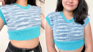 Knit Cropped Sweater Vest Tutorial [upl. by Lewej516]