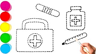 How to Draw and Paint 🎨 First Aid kit for kids and Toddlers First Aid set drawing [upl. by Alah]