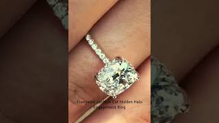 Elongated Cushion Cut Moissanite Hidden Halo Engagement Ring engagementring jewelry diamondrings [upl. by Nosnah]