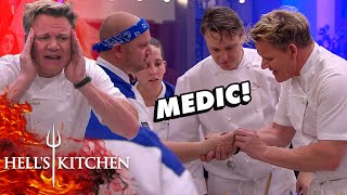 Chef Shouts For Medic Medic Can’t Find The Cut  Hells Kitchen [upl. by Euqenimod]