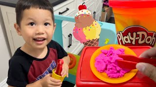 Jasper Makes his own ICE CREAM with Play Doh and SELLS it to Dad [upl. by Lexis]