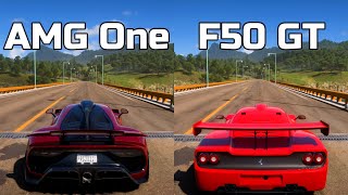 Forza Horizon 5 MercedesAMG One vs Ferrari F50 GT  Drag Race [upl. by Eagle]