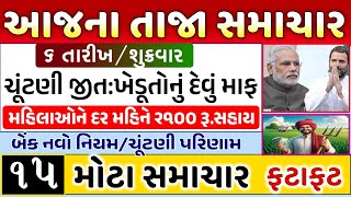 આજના 15 મુખ્ય સમાચાર  ખેડૂતો દેવું માફચૂંટણી પરિણામ  Gujarat Samachar  Gujarat news  Khedut [upl. by Lattonia]