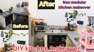 Non modular kitchen makeover in less cost  DIY organizers  space saving kitchen makeover [upl. by Alban]