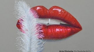 Cómo dibujar glamurosos labios rojos y una suave pluma  Arte Divierte [upl. by Anaitsirk459]