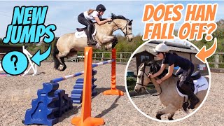 NEW spooky JUMPS amp MY FRIEND RIDES MY PONY  Showjumping barn vlog with Bear [upl. by Yehc]