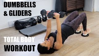 DUMBBELLS AND GLIDERS WORKOUT  WITH WARMUP AND COOLDOWN [upl. by Nidnerb790]