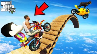 FRANKLIN TRIED IMPOSSIBLE ROUND PIPE BRIDGE BIKE PARKOUR RAMP CHALLENGE GTA 5  SHINCHAN and CHOP [upl. by Allenotna]