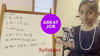 Syllable Learningwritinggiving examples for syllables by 5 year old Sasha  LoveLearning24 [upl. by Inavoj]