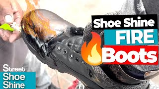 How to Shoe Shine Boots 🥾🥾 Boots on Fire 🔥🔥 ASMR Shoe Shine asmr [upl. by Sane561]