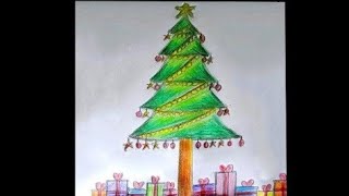 How to Draw Christmas tree  Easy way to draw Christmas tree  X mas tree drawing [upl. by Ketchum]