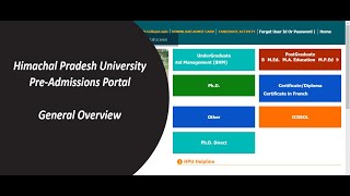 Himachal Pradesh University PreAdmissions Portal  General Overview [upl. by Shaeffer]